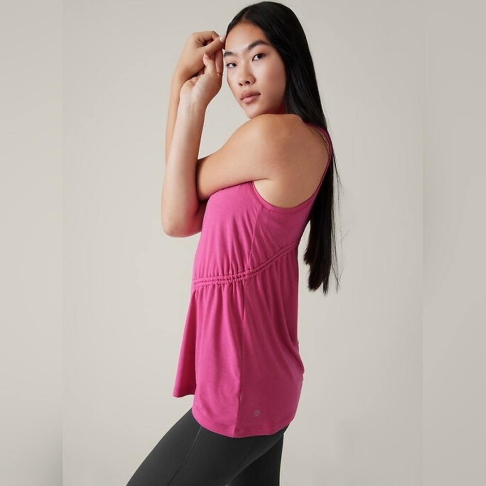 Athleta Air Out Cinch Tank Top Sz XS Salvia Pink Semi Fitted Long UPF 25+ Modal - Picture 4 of 16
